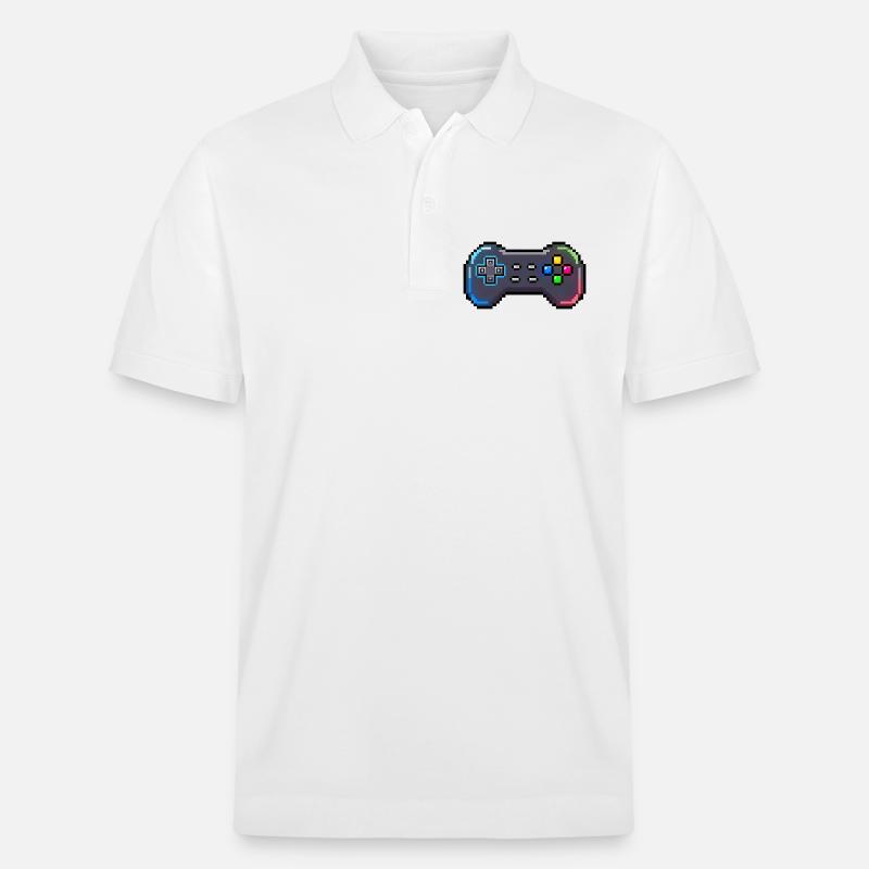 Retro-Gamepad Neon-Pixelstil - Stanley/Stella Unisex Bio-Poloshirt PREPSTER - Weiß