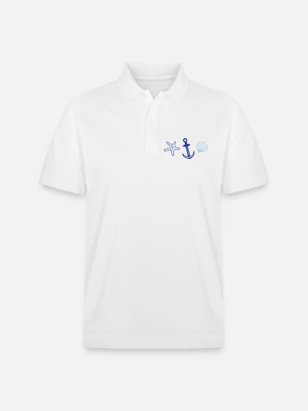 Anker mit Seestern und Muschel. - Stanley/Stella Unisex Bio-Poloshirt PREPSTER - Weiß