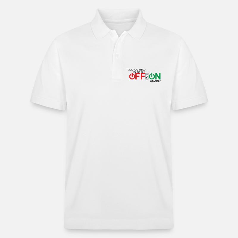 Lebendiges Design der Ein-/Aus-Taste - Stanley/Stella Unisex Bio-Poloshirt PREPSTER - Weiß