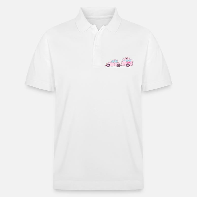 Auto mit Wohnwagen Rosa - Stanley/Stella Unisex Bio-Poloshirt PREPSTER - Weiß