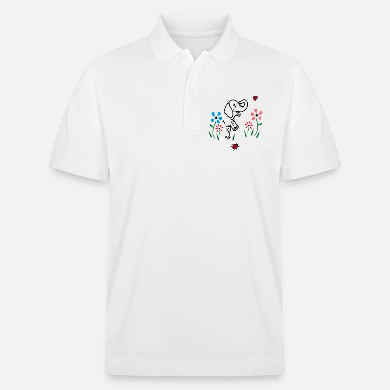Elefant auf einer Blumenwiese - Stanley/Stella Unisex Bio-Poloshirt PREPSTER - Weiß