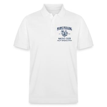 People Pleasing Social Club – Sorry for... - Stanley/Stella Unisex Bio-Poloshirt PREPSTER - Weiß - Vorne - Roxy (174cm) & Andy (188cm)