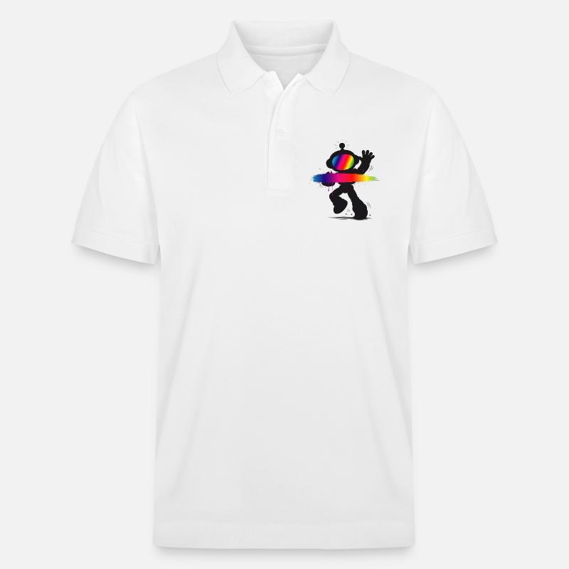 Robot Silhouette Rainbow Splash Design - Polo PREPSTER bio Stanley/Stella Unisexe - blanc