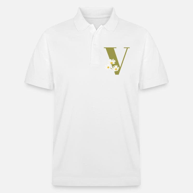 Buchstabe v grüne Gänseblümchen - Stanley/Stella Unisex Bio-Poloshirt PREPSTER - Weiß