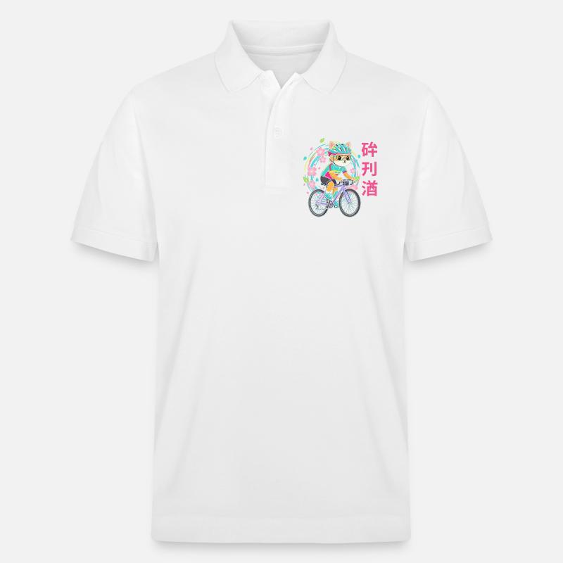Neon-Katzenradfahrer mit Blüten - Stanley/Stella Unisex Bio-Poloshirt PREPSTER - Weiß