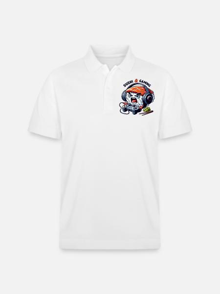 Sushi playing video games - Stanley/Stella Unisex Organic Polo Shirt PREPSTER - white