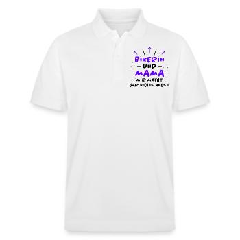 Bikerin Spruch Biker Lustiges Bikerin Geschenk - Stanley/Stella Unisex Bio-Poloshirt PREPSTER - Weiß - Vorne - Roxy (174cm) & Andy (188cm)