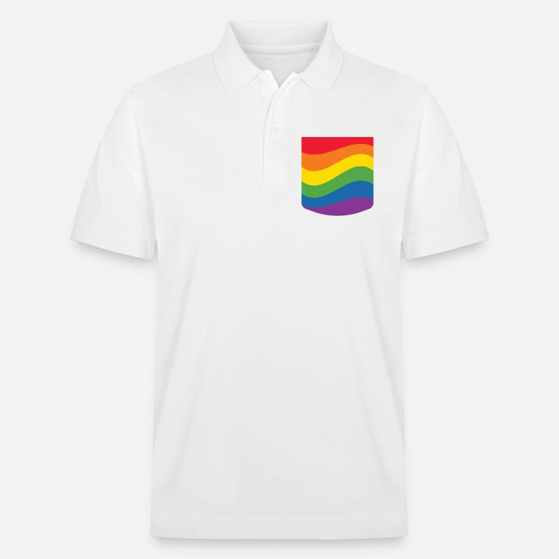 Rainbow Wave Pride Flag Minimal Design - Stanley/Stella Unisex Organic Polo Shirt PREPSTER - white