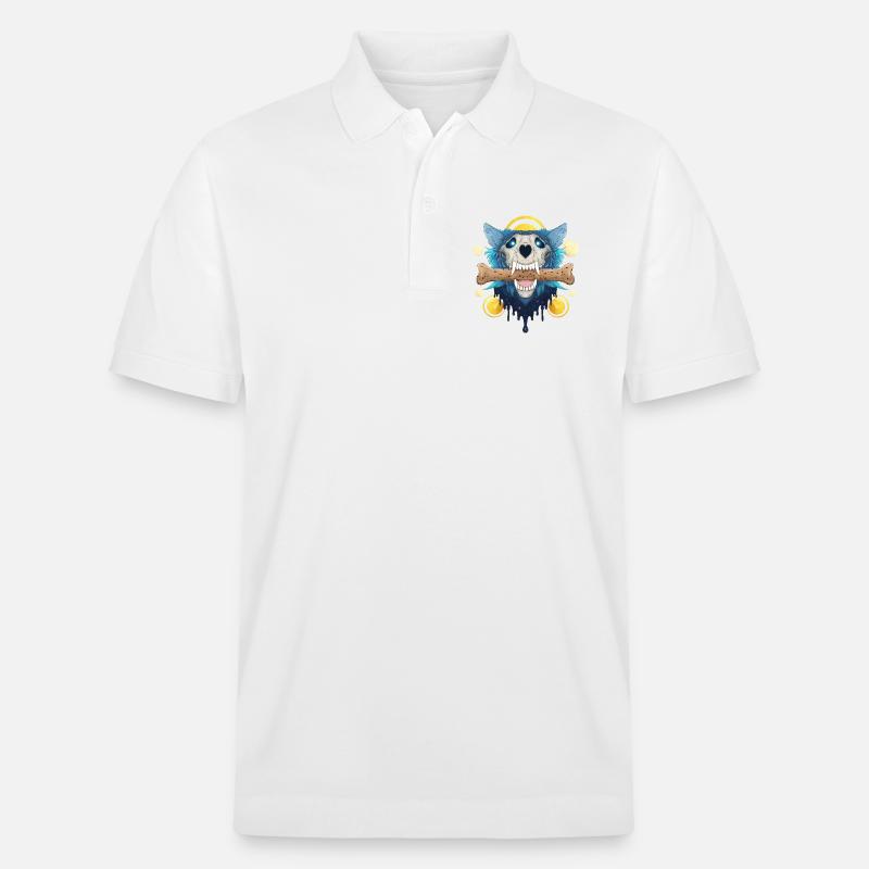 Hellhound Skull Gold - Dämonischer Wolf & Keksknochen - Stanley/Stella Unisex Bio-Poloshirt PREPSTER - Weiß