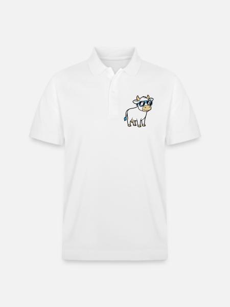 Cool Cow Sunglasses Casual Vector - Stanley/Stella Unisex Organic Polo Shirt PREPSTER - white
