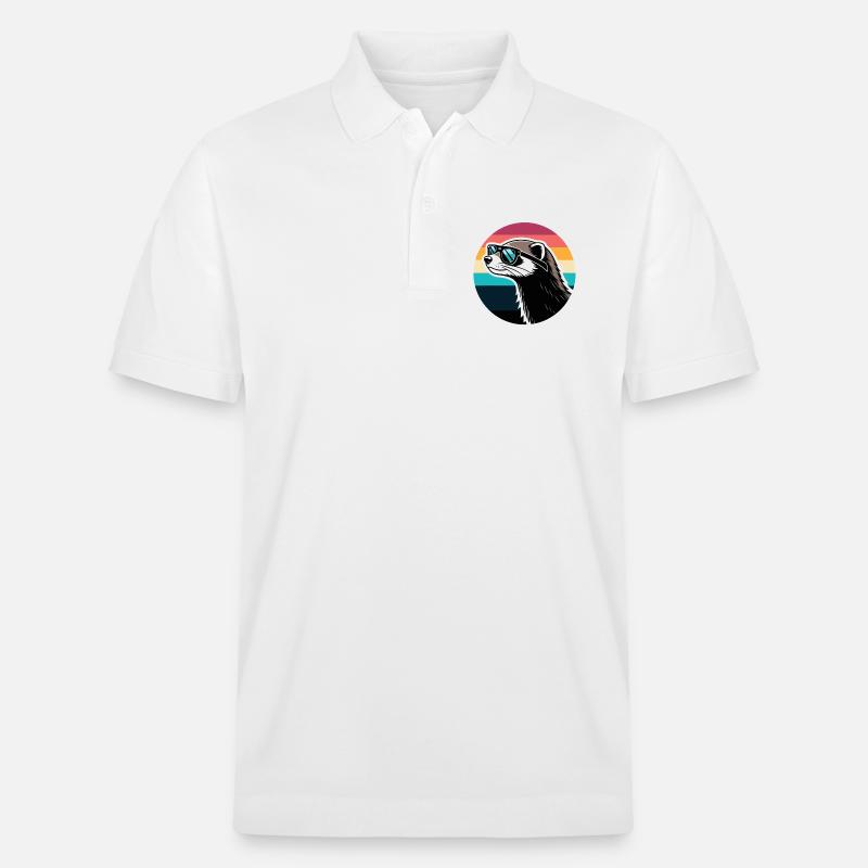 Frettchen-Silhouette Retro-Regenbogen - Stanley/Stella Unisex Bio-Poloshirt PREPSTER - Weiß