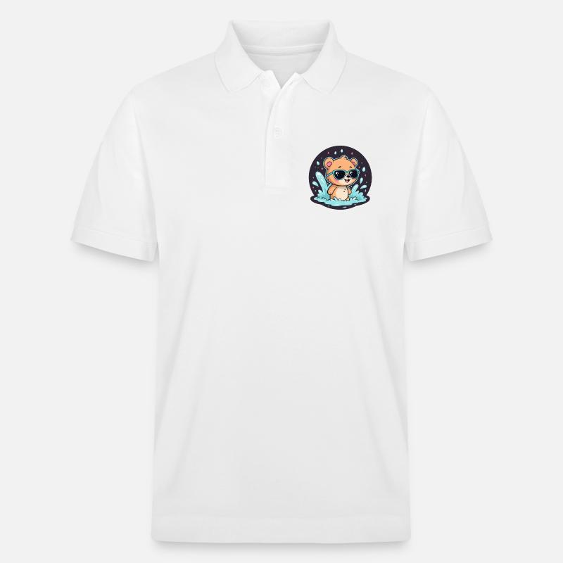 Schicker Surferbär mit blauer Brille - Stanley/Stella Unisex Bio-Poloshirt PREPSTER - Weiß
