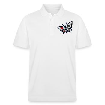 Papillon du Pays des Merveilles Cosmique - Polo PREPSTER bio Stanley/Stella Unisexe - blanc - Devant - Roxy (174cm) & Andy (188cm)