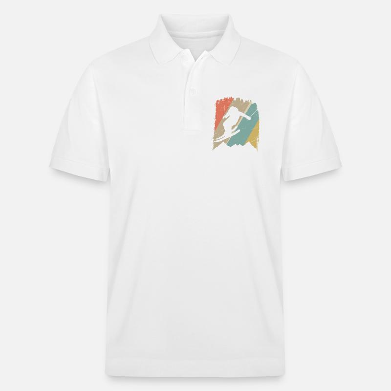 Retro Snowboard Silhouette auf Pastellstreifen - Stanley/Stella Unisex Bio-Poloshirt PREPSTER - Weiß