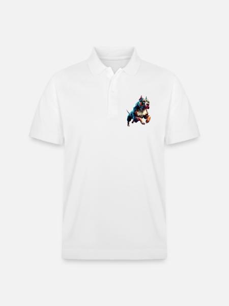 Pitbull Hund läuft Origami Geometrisch 3D - Stanley/Stella Unisex Bio-Poloshirt PREPSTER - Weiß