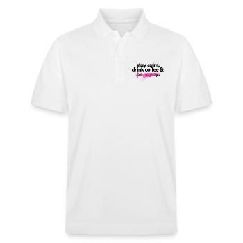 Stay Calm, Drink coffee & be happy 2 - Stanley/Stella Unisex Bio-Poloshirt PREPSTER - Weiß - Vorne - Roxy (174cm) & Andy (188cm)