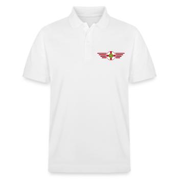 J’aime Aurigny, T-shirt design de style élégance - Polo PREPSTER bio Stanley/Stella Unisexe - blanc - Devant - Roxy (174cm) & Andy (188cm)