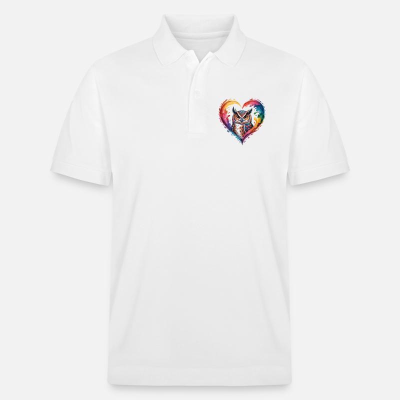 Farbige Eule Herz Design - Stanley/Stella Unisex Bio-Poloshirt PREPSTER - Weiß