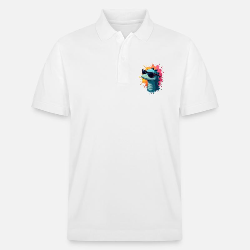 Cool Dino mit Sonnenbrille - Stanley/Stella Unisex Bio-Poloshirt PREPSTER - Weiß