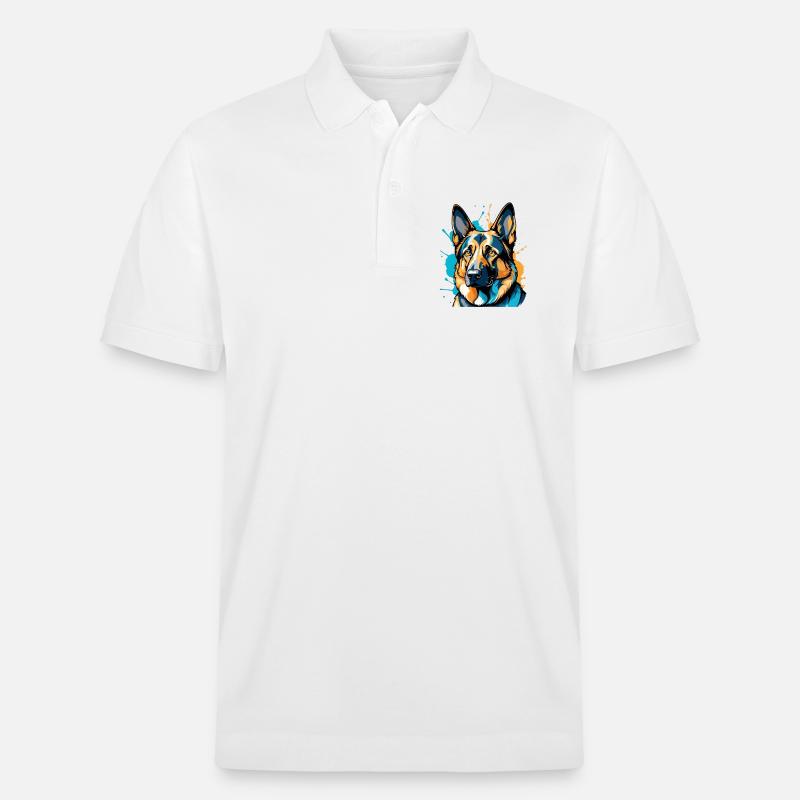 Lebendiger Schäferhund Farbexplosion - Stanley/Stella Unisex Bio-Poloshirt PREPSTER - Weiß