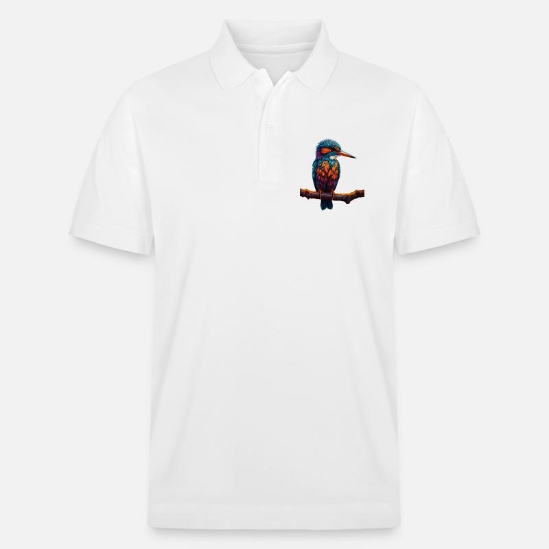 Bunter Eisvogel auf Ast - Stanley/Stella Unisex Bio-Poloshirt PREPSTER - Weiß