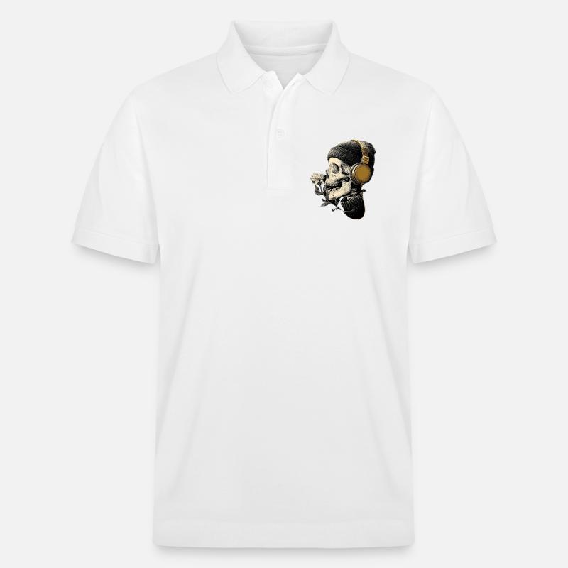 Kopfhörer-Skull mit Blume - Stanley/Stella Unisex Bio-Poloshirt PREPSTER - Weiß
