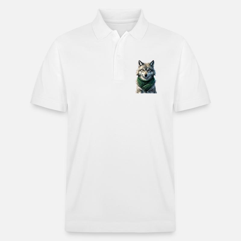 Silhouette de loup avec écharpe verte - Polo PREPSTER bio Stanley/Stella Unisexe - blanc