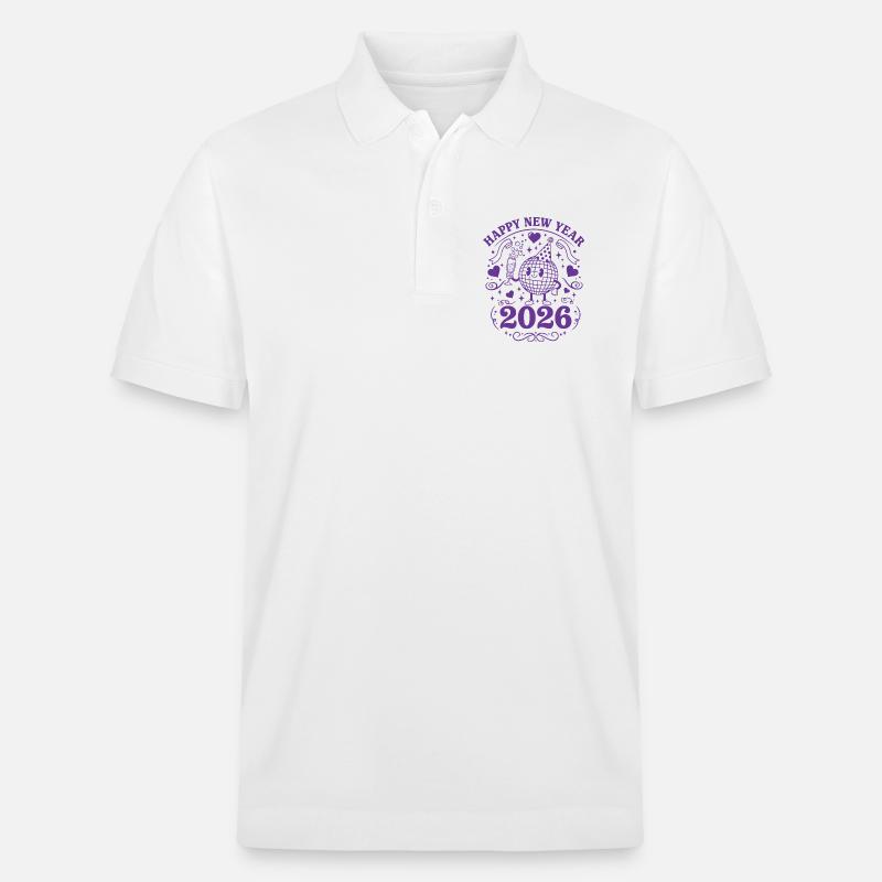Joyeuse Année 2026 Célébration Globe Festive - Polo PREPSTER bio Stanley/Stella Unisexe - blanc