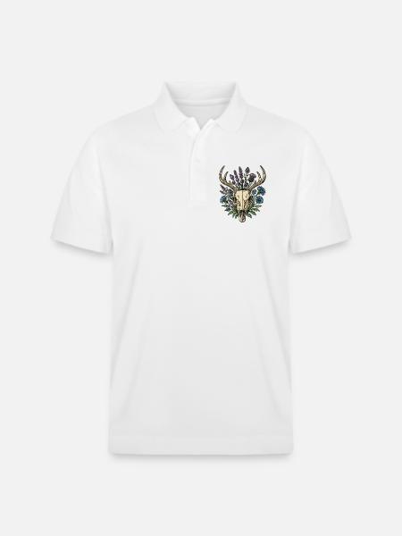 Deer bones with flower wreath - Stanley/Stella Unisex Organic Polo Shirt PREPSTER - white