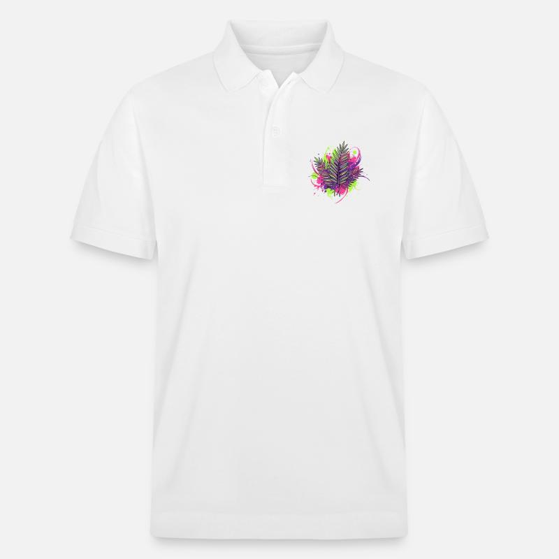 Feuille tropicale néon avec des éclaboussures de peinture - Polo PREPSTER bio Stanley/Stella Unisexe - blanc