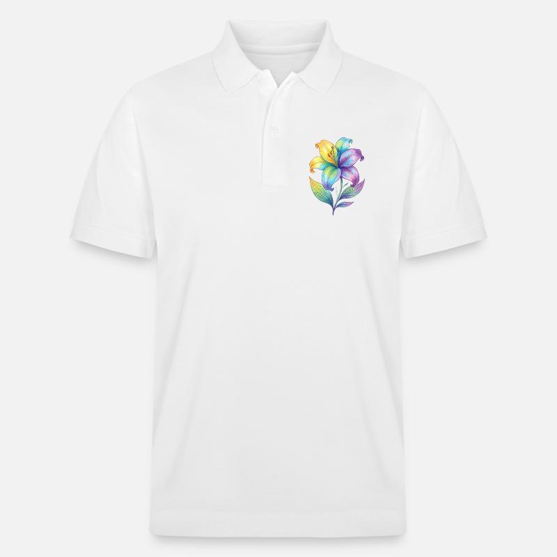 Dipinto ad acquerello con giglio arcobaleno - Polo ecologica unisex PREPSTER di Stanley/Stella - bianco