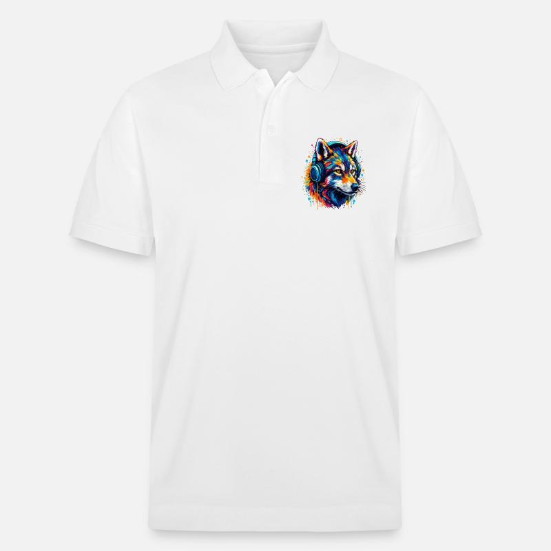 Fuchs mit Neon Kopfhörer Kunst - Stanley/Stella Unisex Bio-Poloshirt PREPSTER - Weiß