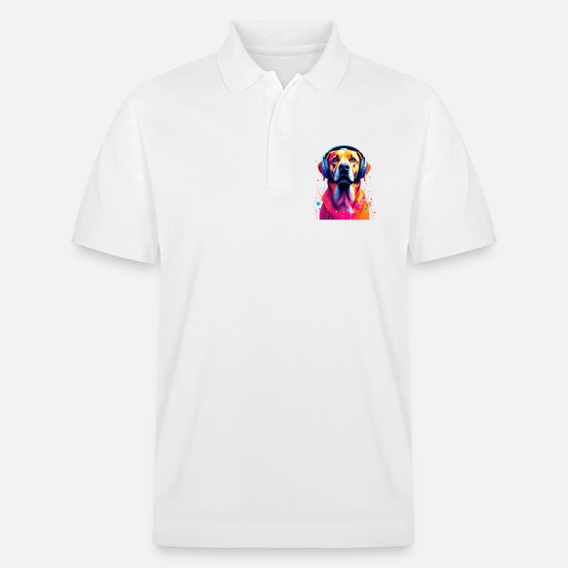 Labbi Labrador mit Kopfhörer - Stanley/Stella Unisex Bio-Poloshirt PREPSTER - Weiß