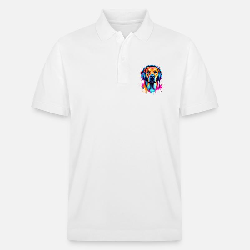 Labrador mit Kopfhörer - Stanley/Stella Unisex Bio-Poloshirt PREPSTER - Weiß