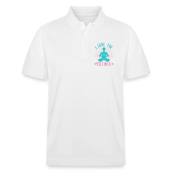 Yoga I Love The Silence Funny Yoga - Stanley/Stella Unisex Bio-Poloshirt PREPSTER - Weiß - Vorne - Roxy (174cm) & Andy (188cm)