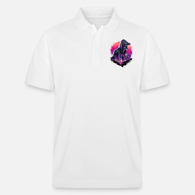 Synthwave Wolf avec skyline - Polo PREPSTER bio Stanley/Stella Unisexe - blanc