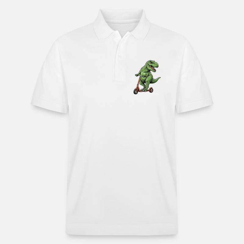 Dinosaurier-Roller T-Rex auf Scooter-Geschenken - Stanley/Stella Unisex Bio-Poloshirt PREPSTER - Weiß