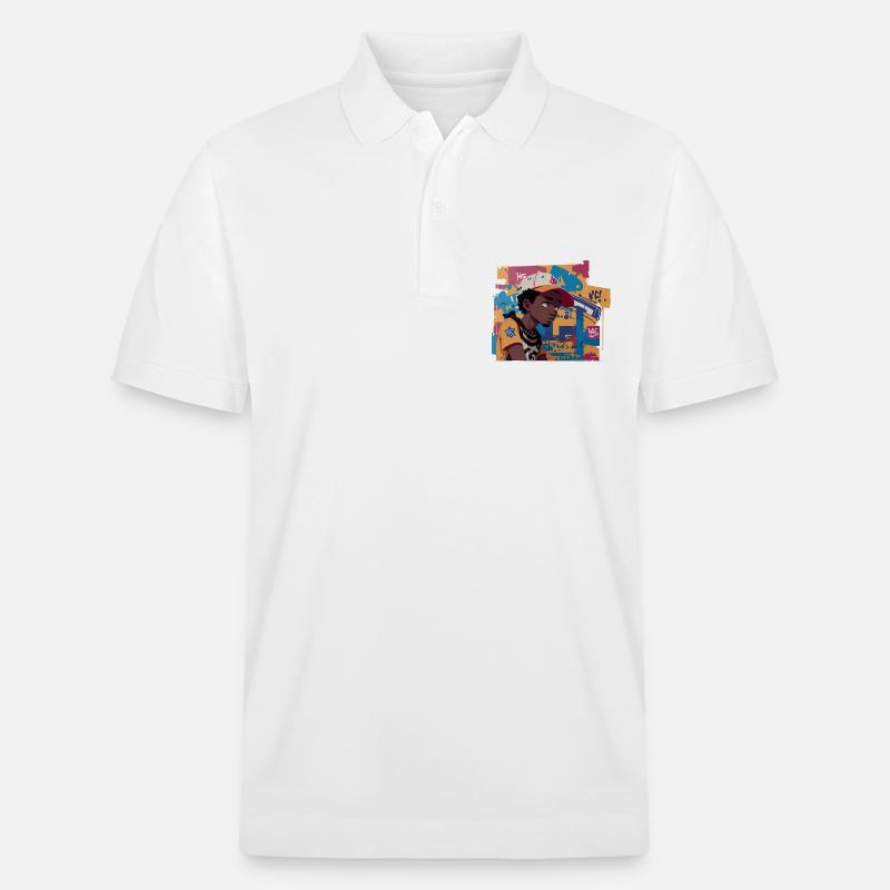 Black Kid devant Graffiti Background - Polo PREPSTER bio Stanley/Stella Unisexe - blanc