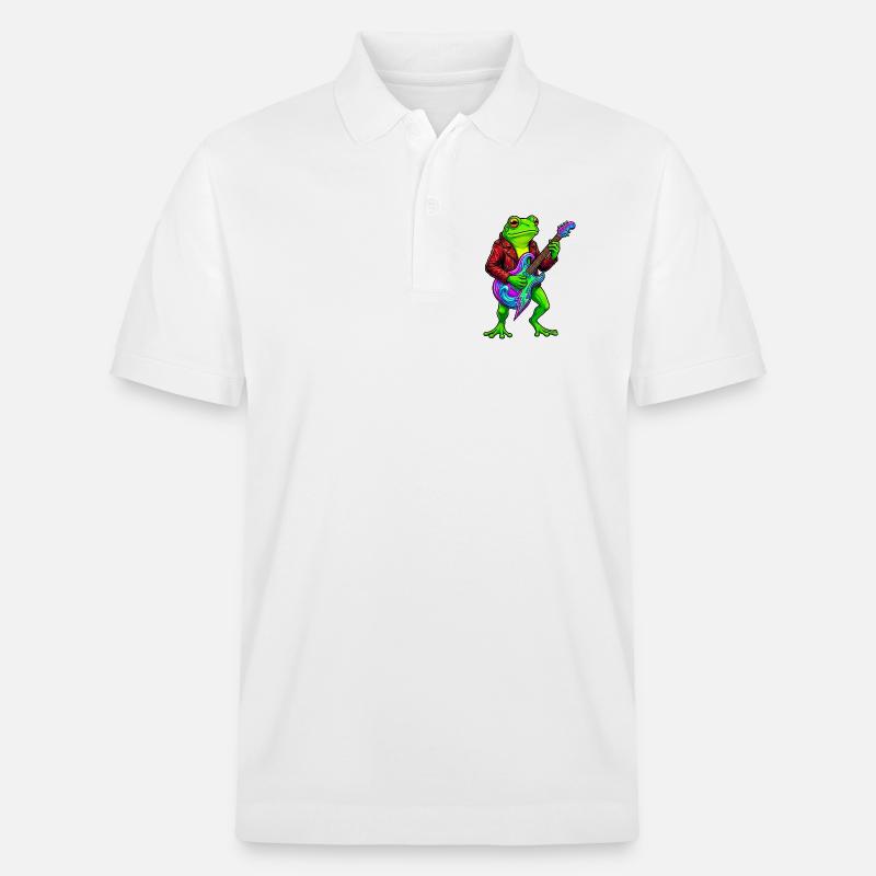 Frosch mit Jacke und Neon E-Gitarre - Stanley/Stella Unisex Bio-Poloshirt PREPSTER - Weiß