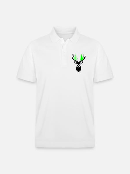 Deer Head Fir Trees Natural Green - Stanley/Stella Unisex Organic Polo Shirt PREPSTER - white