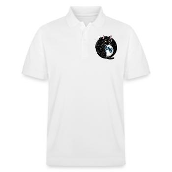 Schwarze Katze - Stanley/Stella Unisex Bio-Poloshirt PREPSTER - Weiß - Vorne - Roxy (174cm) & Andy (188cm)