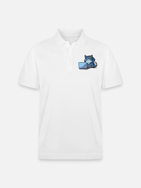 Cute hacker wolf sleeps in a hoodie in front of the PC - Stanley/Stella Unisex Organic Polo Shirt PREPSTER - white