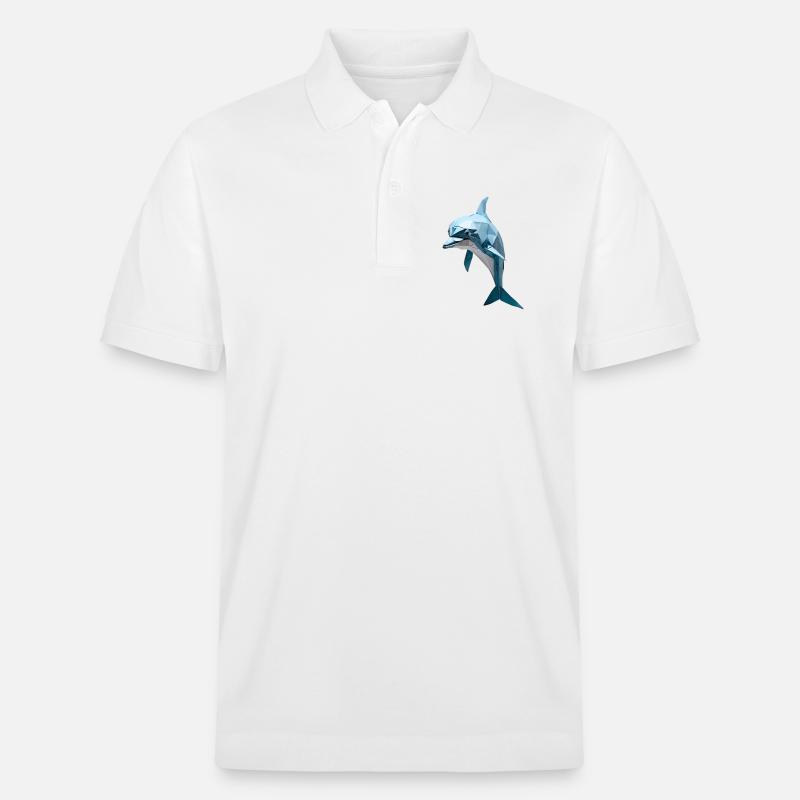 Bleu Low-Poly Dolphin - Polo PREPSTER bio Stanley/Stella Unisexe - blanc