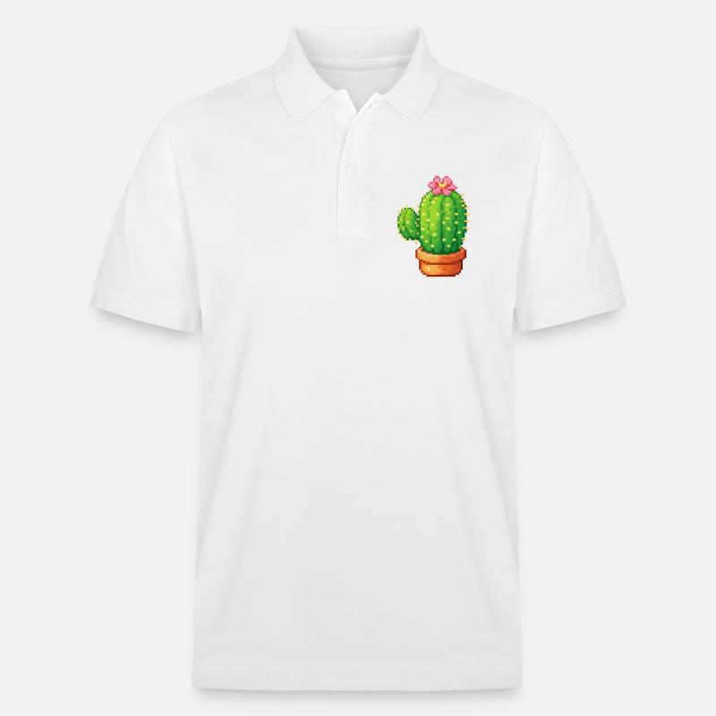 Pixelkaktus mit Blüte - Stanley/Stella Unisex Bio-Poloshirt PREPSTER - Weiß