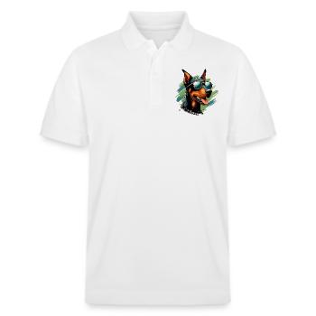 Dobermann Das Modell - Stanley/Stella Unisex Bio-Poloshirt PREPSTER - Weiß - Vorne - Roxy (174cm) & Andy (188cm)