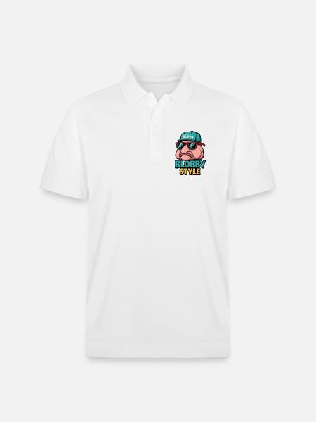Blobby Style Cartoon Tee - Stanley/Stella Unisex Organic Polo Shirt PREPSTER - white