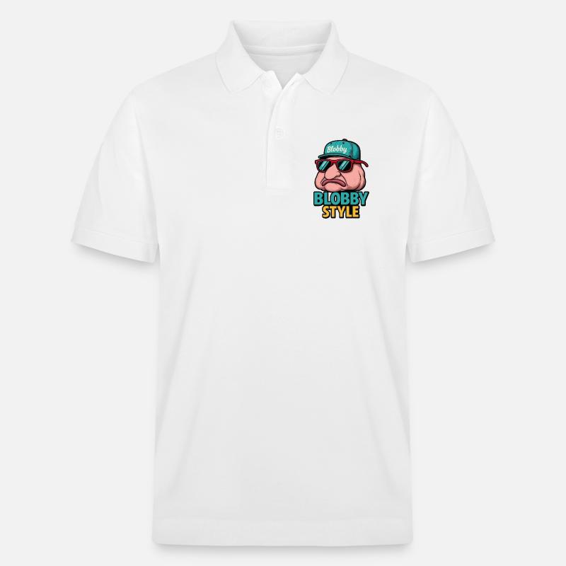 Blobby Style Cartoon Tee - Stanley/Stella Unisex Organic Polo Shirt PREPSTER - white