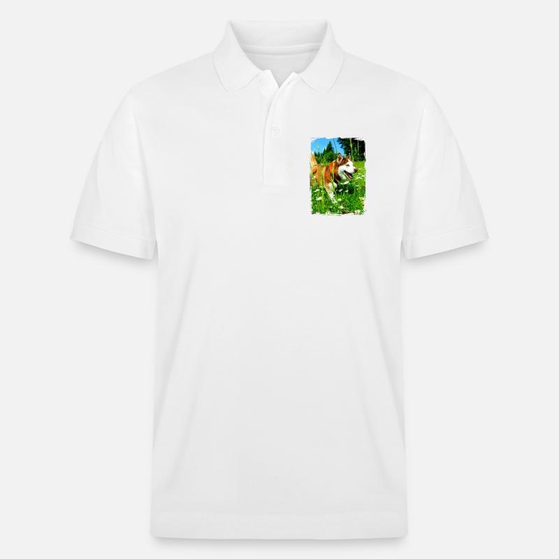 Husky dans un champ de fleurs - Polo PREPSTER bio Stanley/Stella Unisexe - blanc