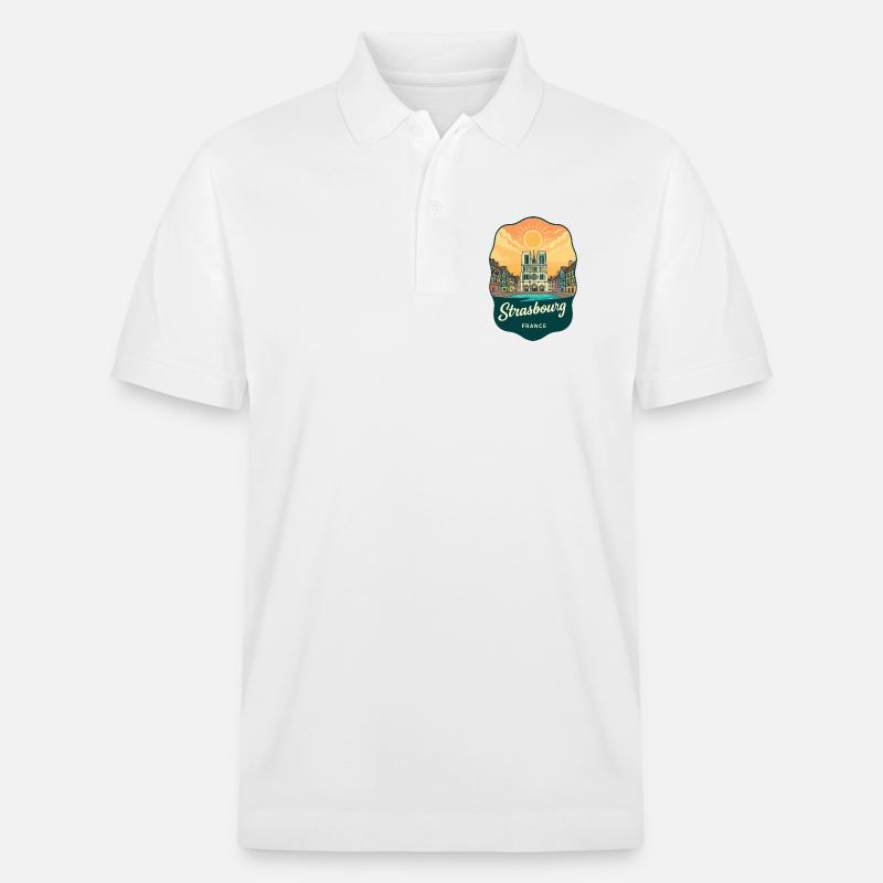 Straßburger Kathedral Retro-Sonnenuntergangsabzeichen - Stanley/Stella Unisex Bio-Poloshirt PREPSTER - Weiß