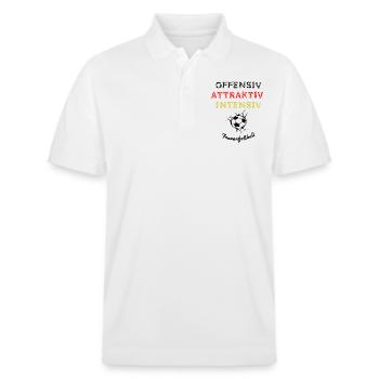 Frauenfußball- offensiv, attraktiv, und intensiv - Stanley/Stella Unisex Bio-Poloshirt PREPSTER - Weiß - Vorne - Roxy (174cm) & Andy (188cm)